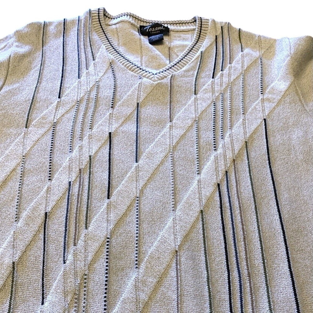 VTG Tosani Sweater Men's M Subtle 3D Knit Cream Striped 90s Y2K